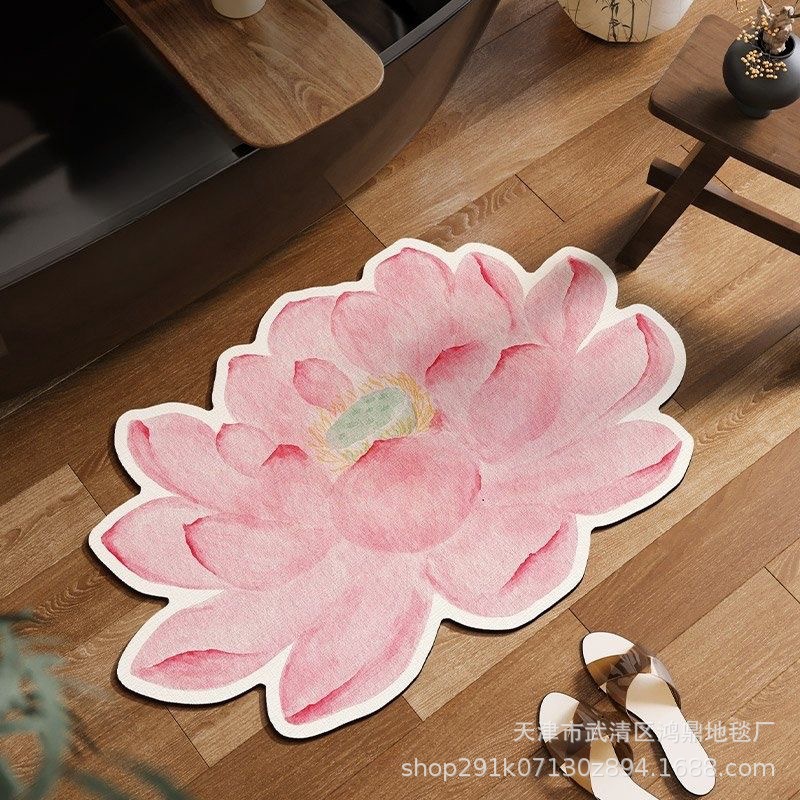 New Chinese Style Lotus Diatom Mud Bathroom Floor Mat Bathroom Water-Absorbent Non-Slip Foot Mat Entrance Door National Style Floor Mat