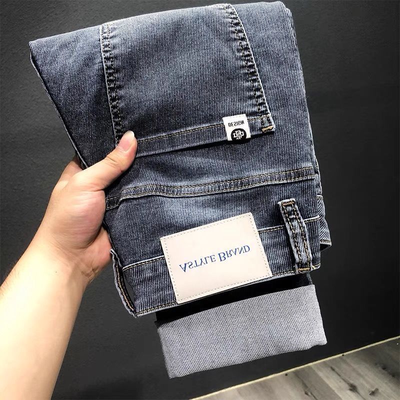 Pantalones vaqueros azules y grises de primavera y otoño para hombre, versión coreana, corte entallado, pierna pequeña, marca de alta gama, de moda, de tela cómoda._voghion.com