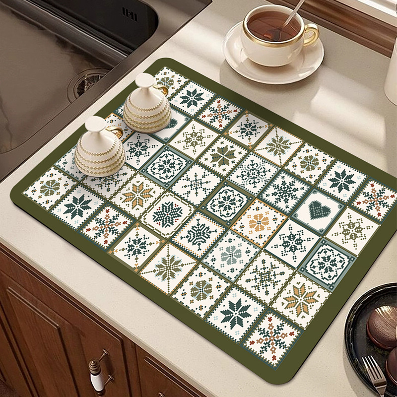 Cocina retro cojín de drenaje cojín antideslizante mesa de comedor cojín de aislamiento térmico resistente al desgaste cojín de barro de diatomas de absorción de agua de secado rápido