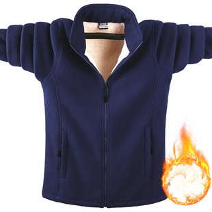 Customized Autumn and Winter Men's Jackets Fleece-Lined Thickeneded Cardigan Stand Collar Casual Warm Sweatshirt Fleece Jacket Loose Men's Clothing