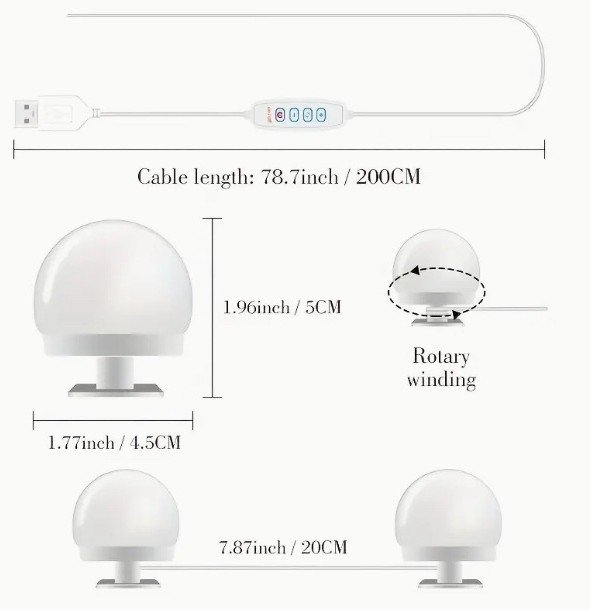 Espejo transfronterizo faro LED maquillaje luz giratoria bobinado atenuación color mezcla maquillaje espejo relleno luz aparador 10 bombillas