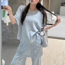 屁帘阔腿裤＋短袖T恤两件套女夏季新款时尚气质百搭针织时尚套装