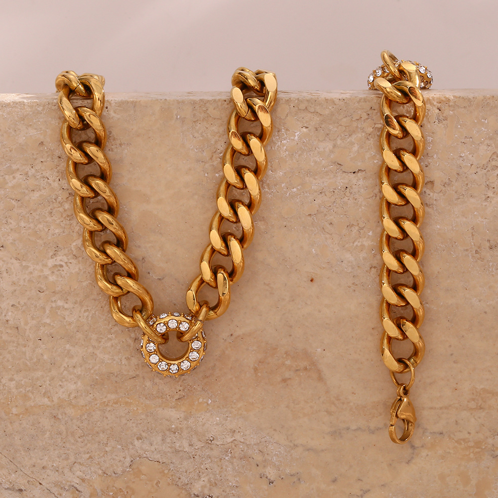 Fashion Round Stainless Steel Plating Inlay Zircon Bracelets Necklace