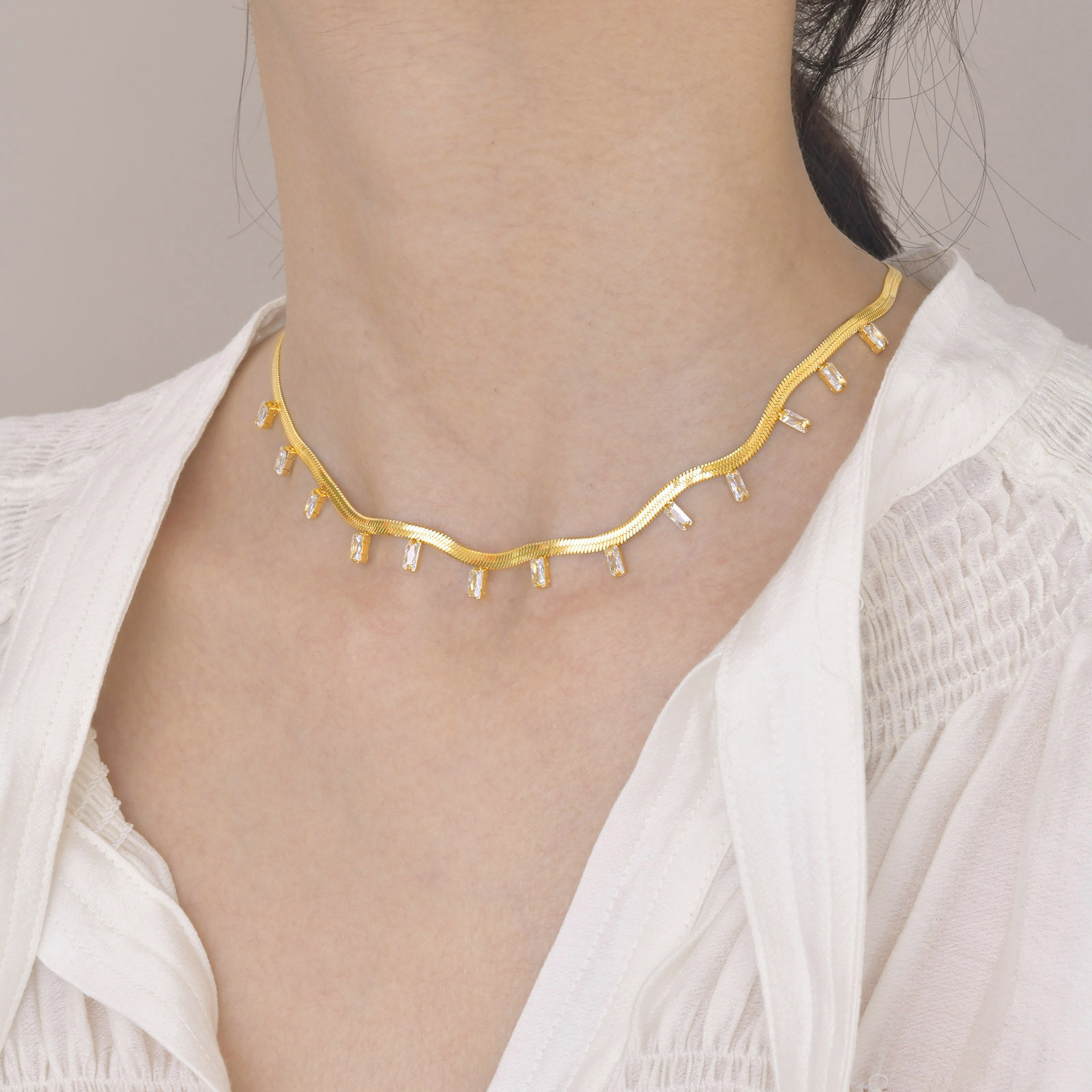 Fashion Square Stainless Steel Plating Inlay Zircon Necklace 1 Piece