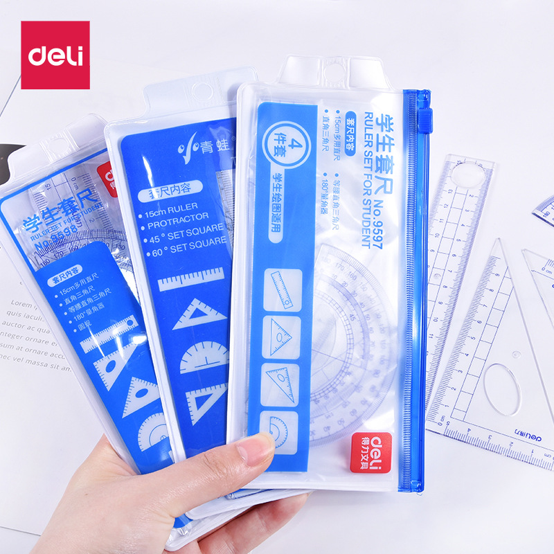 Gettalent Stationery Student Set Transparent Acrylic Ruler Drawing Four-Piece Set Triangle Ruler Straight Ruler Protractor Set