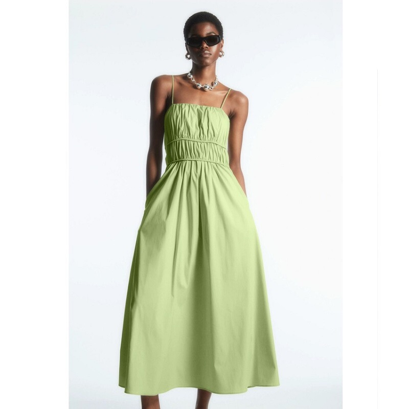 Cs Women's Clothing 2026 Summer New Standard Fit Ruched Strapless Dress Fashion Slimming Black Dress