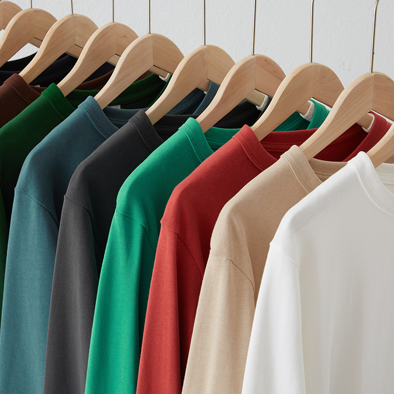 Three-Needle Stitching 300g Heavyweight Washed American-Style Combed Cotton Long-Sleeve T-Shirt Pure Cotton Men's Base Layer Trendy Brand Basic