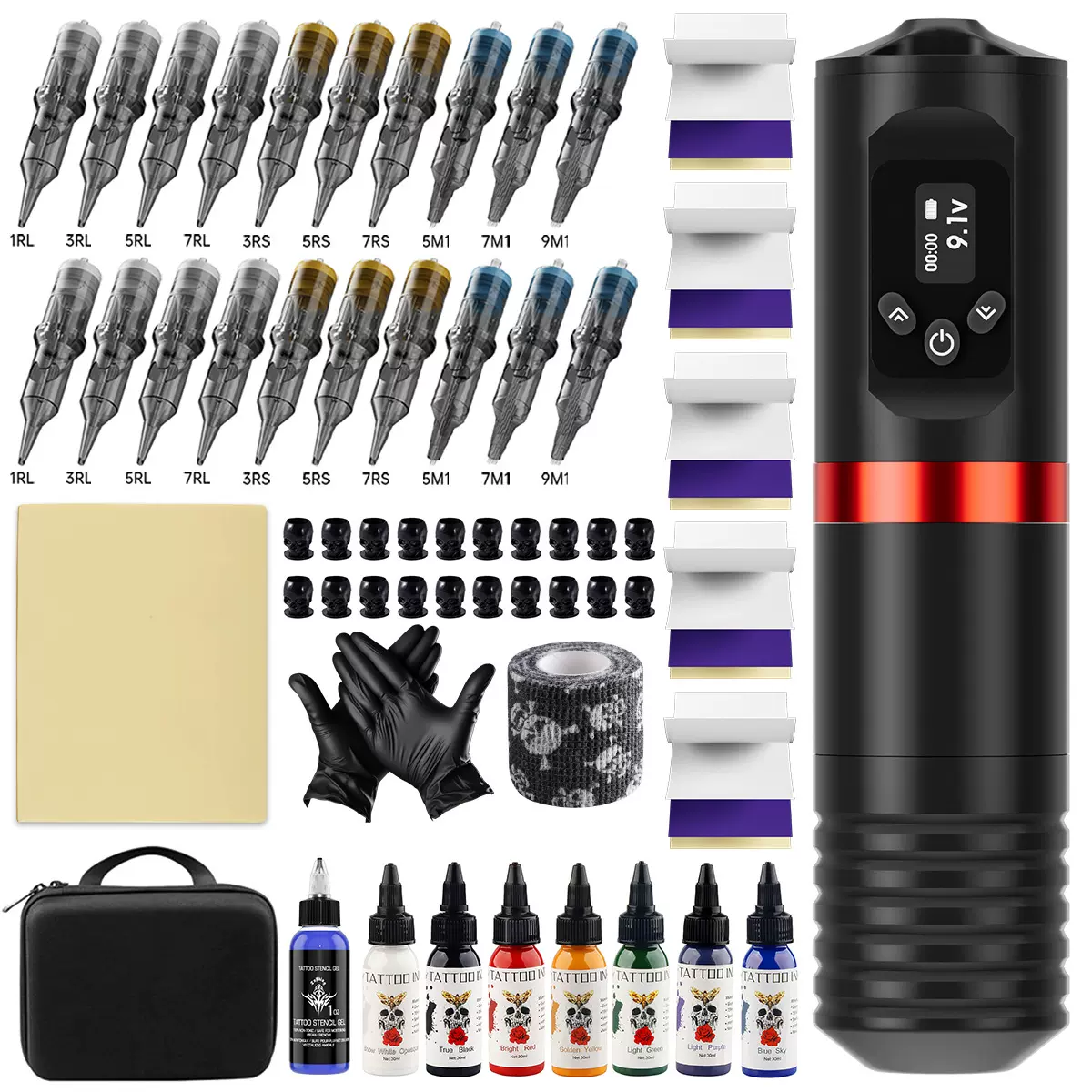Tuffking纹身机套装P5无线纹身笔高清屏显1800毫安长续航纹身工具