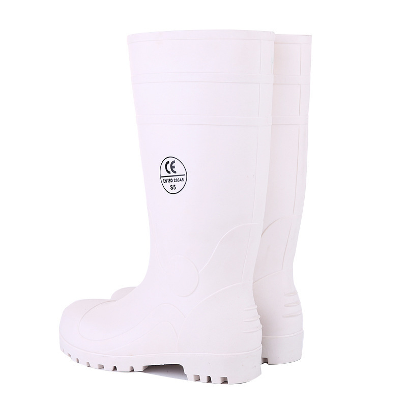 801白色白底 PVC劳保鞋工业防护鞋直筒防水防滑耐磨雨鞋防汛雨鞋