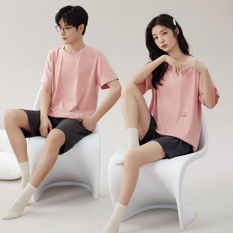 [Antibacteriano] Pijamas de pareja, ropa de hogar de algodón de manga corta de verano para mujer, pantalones cortos delgados para hombre, sueltos y exteriores