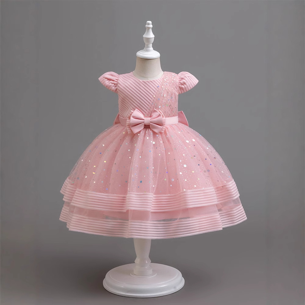 新款童装2025夏季儿童礼服裙摆条纹公主裙女花童生日舞会中小童