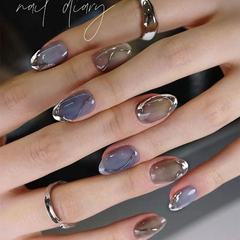 Autumn/Winter New Unique Personality Minimalist Color Blocking Mechanical Silver Futuristic Hand-Painted Light Therapy Wearable Nail Sticker