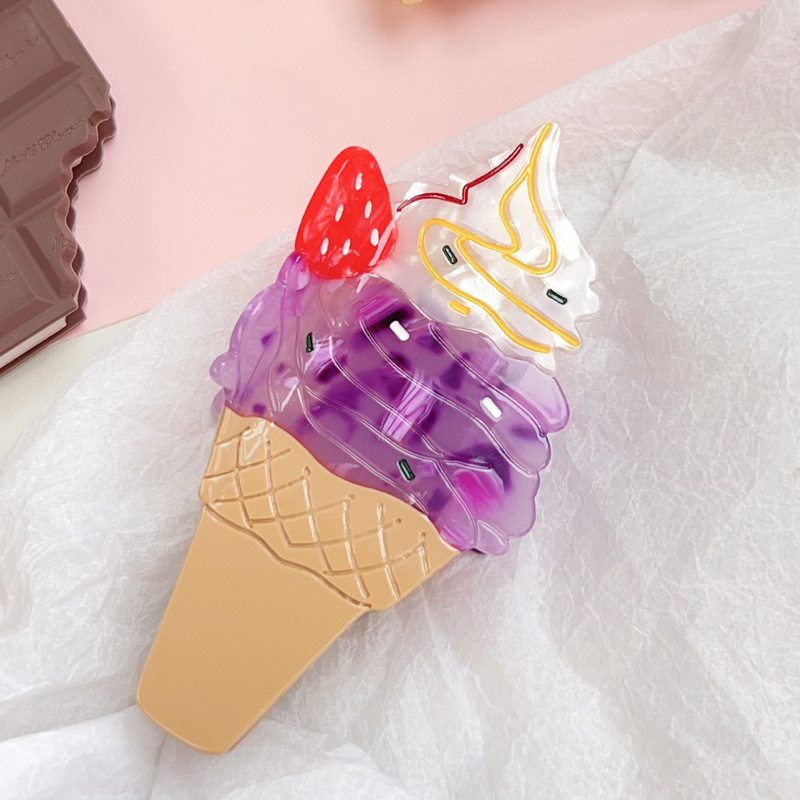 夏のフレッシュアイスクリームクリップ酢酸ニッチヘアクリップコーンスイカサメクリップミディアムかわいいヘアアクセサリー|undefined