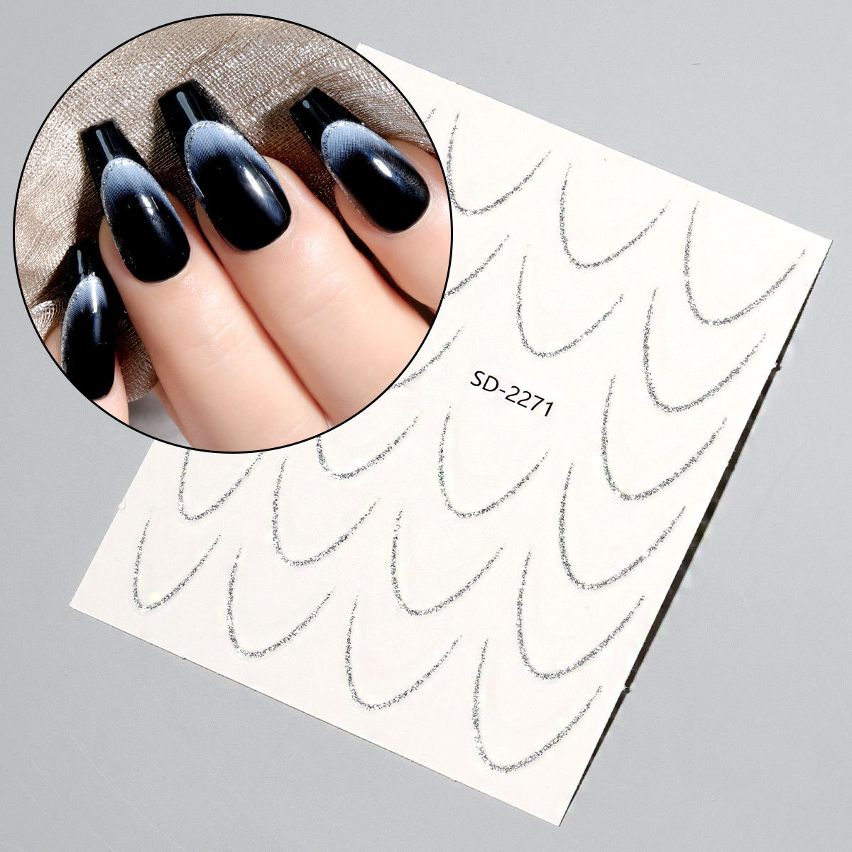 Etiqueta engomada de uñas francesa degradada de estilo explosivo transfronterizo Etiqueta engomada de accesorios de uñas de bricolaje Etiqueta engomada adhesiva INS Etiqueta engomada de uñas en stock