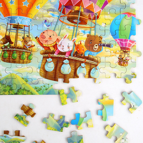 Wooden puzzle children's puzzle 60 pieces iron box puzzle board kindergarten early education wooden toys cross-border