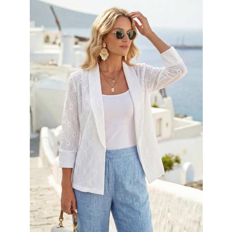 Cross-border foreign trade 2026 spring new elegant solid color lace 7/8 sleeve lapel casual women's blazer