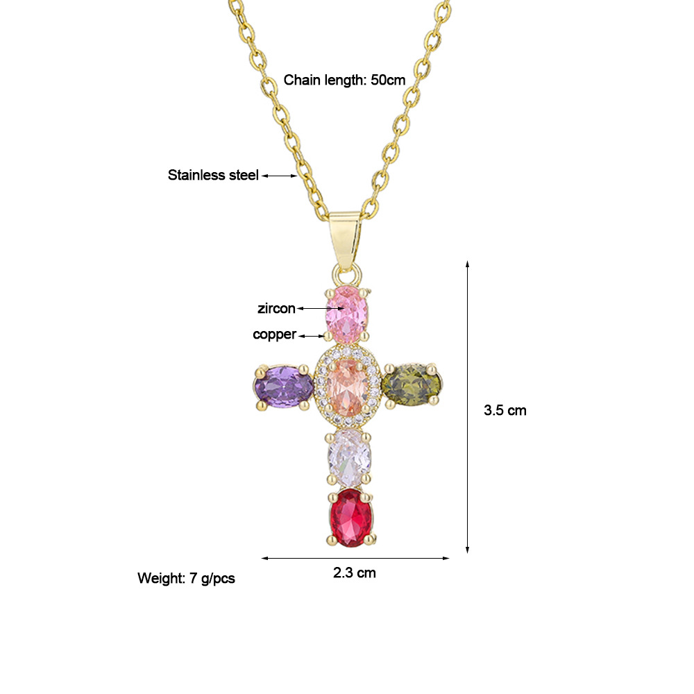 10g Weight 0.03µm Gold Plating Thickness Electroplating Gold Plating Process 18K Gold Plated Plating Material Copper Pendant Material Zircon Inlay Material Pendant Necklace Classification 304 Stainless Steel Chain Material Fashion Cross Copper 18k Gold Plated Zircon Pendant Necklace In Bulk