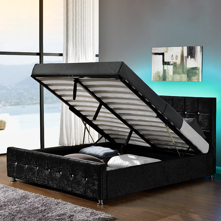 Foreign trade factory classic design double layer crushed velvet storage bed soft leather interior king size bed