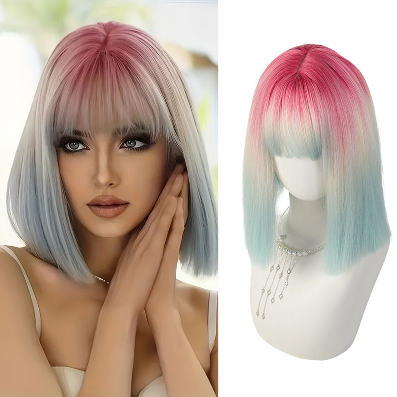 【Sunshine Rainbow】Women's Wig, Straight Cut, Gradient Rainbow Color, Bob Cut, Full Head Cover, Collarbone Length Short Hair 【Sunshine Rainbow】Women's Wig, Straight Cut, Gradient Rainbow Color, Bob Cut, Full Head Cover, Collarbone Length Short Hair