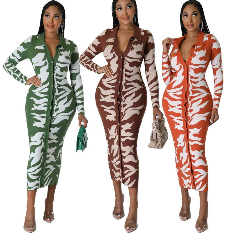 3203 европейская и американская темпераментная женская внешняя торговля платье с длинными рукавами осенью и зимой новая печатная юбка трансграничная оптовая юбка