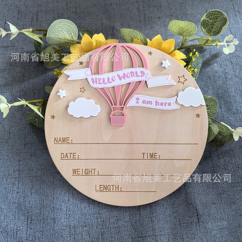 跨境3D木制婴儿Hello World 新生儿标志出生带爱心婴儿公告标志|undefined