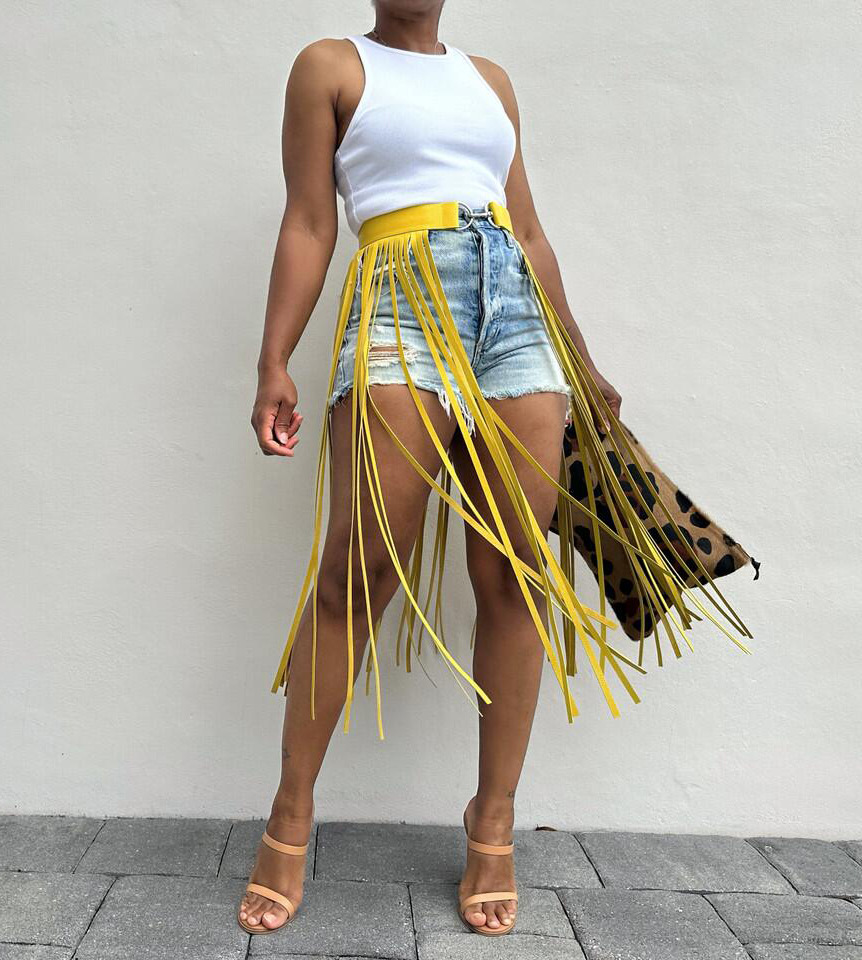 Punk Style Long Tassel Midi Skirt American Solid Color Below Knee Beach Style Thin Summer Skirt_ecoleips.com