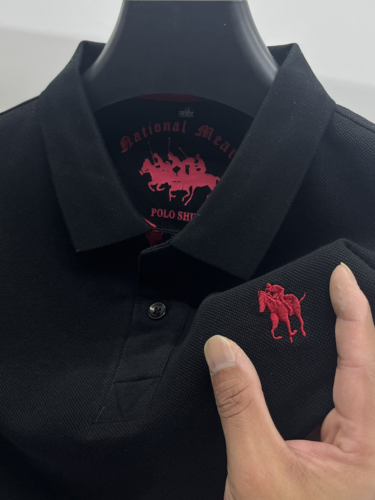 Polo nuevo para hombre 2024, camiseta de algodón puro bordada de alta gama, manga corta con cuello, estilo casual de negocios, media manga para hombre