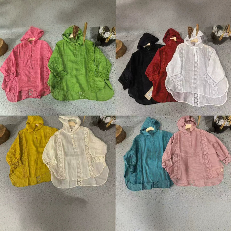 2026 Summer Korean Style Loose Fashion Youthful Ramie Spliced Lace Hooded Pullover Shirt Versatile Lightweight Top for Women 2026 Summer Korean Style Loose Fashion Youthful Ramie Spliced Lace Hooded Pullover Shirt Versatile Lightweight Top for Women