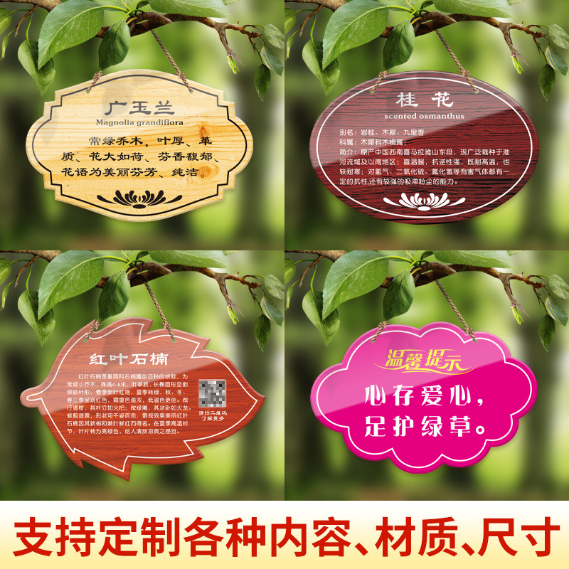 亚克力植物挂牌 公园植物绿化花草吊牌亚克力户外树木介绍标识牌