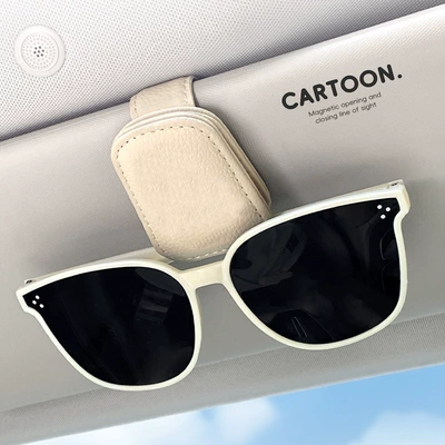 Car Glasses Clip/Bill Clip — Sun Visor Car Glasses Clip - beige-solid-color