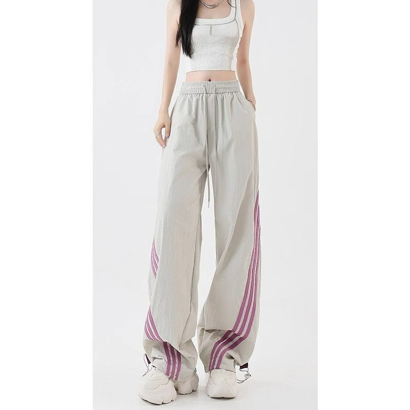 Three-bar American Retro Crowd Pants Women's Spring and Autumn New Summer Thin Quick-drying Casual Straight-leg Sports Wide-leg Pants Three-bar American Retro Crowd Pants Women's Spring and Autumn New Summer Thin Quick-drying Casual Straight-leg Sports Wide-leg Pants