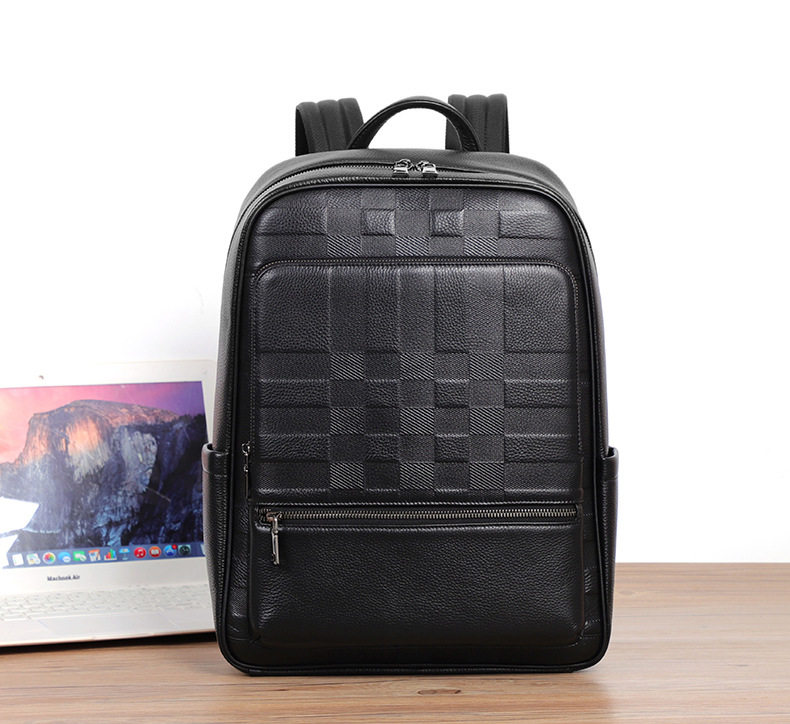 Ba lô nam da bò thật sức chứa lớn, ngăn laptop 16 inch, kiểu dáng sọc, dùng đi làm và du lịch — Màu đen chi tiết 17
