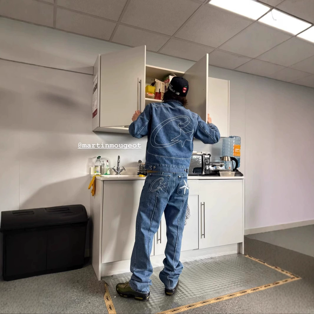 Специальное предложение! Джинсовая куртка CRTZ Alcatraz Island, европейский и американский комплект из джинсовой куртки и брюк с вышивкой.