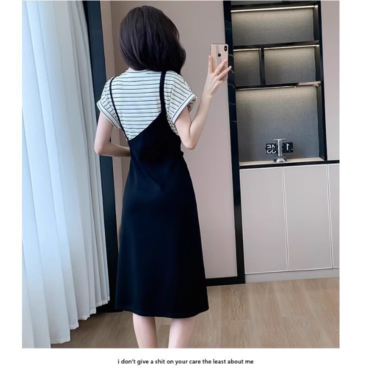 女性用フレンチフェイクツーピースドレス、夏の新しい大きいサイズ、ファッショナブルでおしゃれなお腹カバー、スリムでカジュアルなスリットロングスカート|undefined