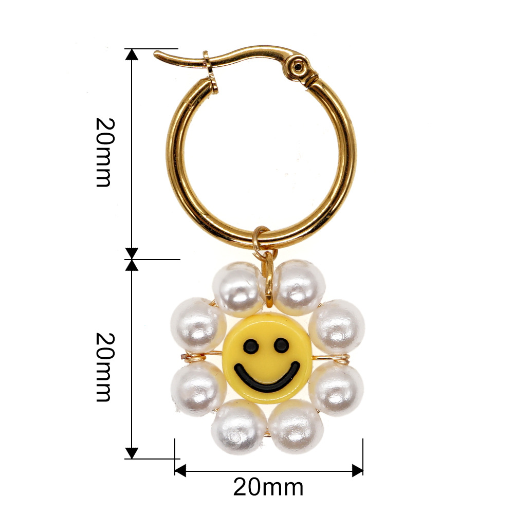 Bohemian Smiley Face Beaded Pearl Earrings display picture 1