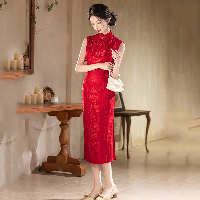 無袖國風新中式長款旗袍2025新款年輕款女新娘敬酒服回門禮服夏季