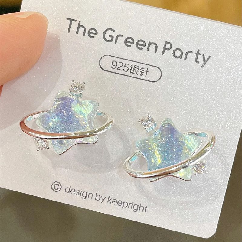 Ocean Star ~ Super hadas brillante claro estrella Stud pendientes ins nicho diseño temperamento Stud pendientes con agujeros pendientes