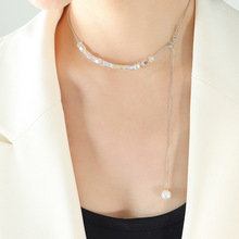 欧美跨境热销方块水晶石仿珍珠吊坠项链铜材质饰品网红博主同款