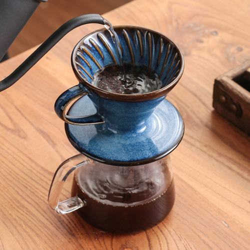 Hand brewed coffee filter cup ceramic spiral pattern retro kiln tapered drip filter filter cup