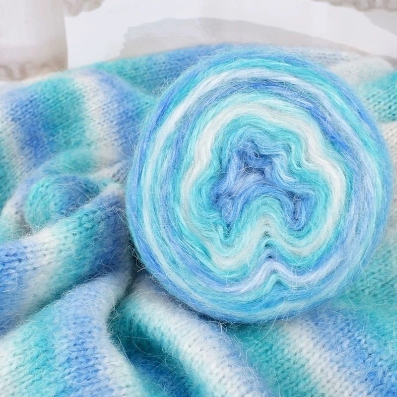 グラデーションカラーモヘア手作り diy かぎ針編みスカーフセーターブランケットウールボールセクション染めケーキボール糸|undefined