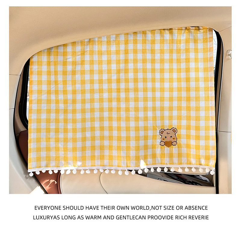 Blue Rain Car Curtain Cartoon Plaid Car Sunshade Heat Insulation Privacy Curtain Sliding Rail Embedded Car Window Sunshade Curtain
