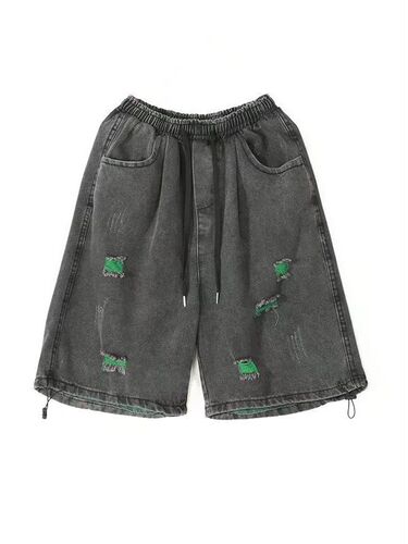 Men's Summer Thin Streetwear Distressed Denim Shorts: Trendy, Loose-Fit, Straight-Leg, Cropped, and Baggy 