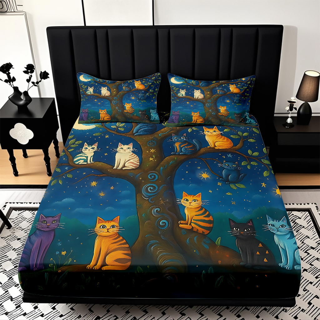 TEMU / JIT cama abrasiva Kits de dibujos animados gatito impresión digital 3D ropa de cama para diseñar