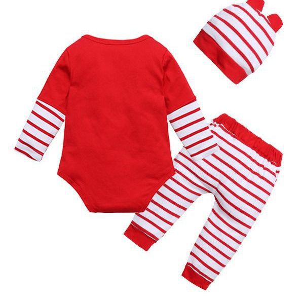 Frühling und Herbst Neugeborenen Baby Kleidung Kinder Weihnachten Lange ärmeln Drei stück Gestreiften Hosen Abnehmbare Hut_voghion.com
