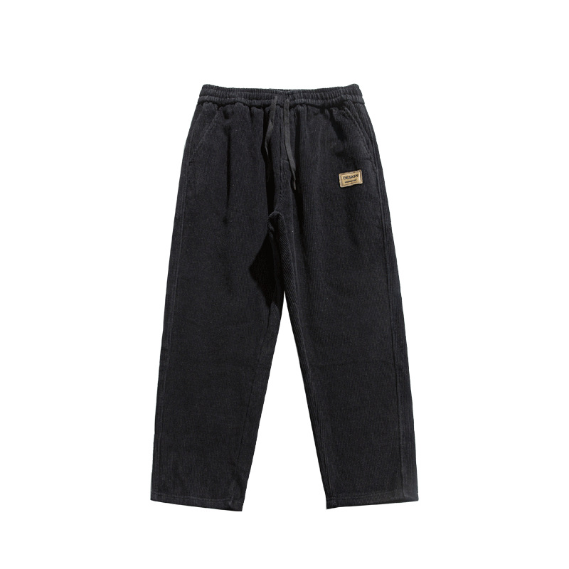 Suministro exclusivo transfronterizo | Pantalones rectos de color sólido retro americanos para hombre, pantalones deportivos de pana holgados y anchos de estilo urbano, gruesos y cálidos.