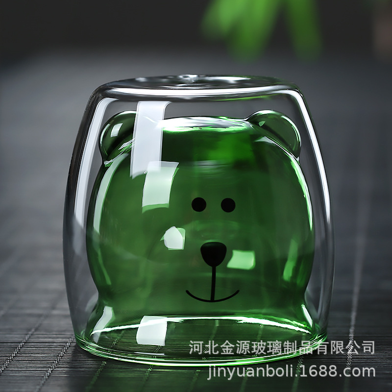Dibujos animados lindo colorido transparente vidrio de doble capa taza de café taza de vidrio borosilicato taza de oso jugo taza de leche
