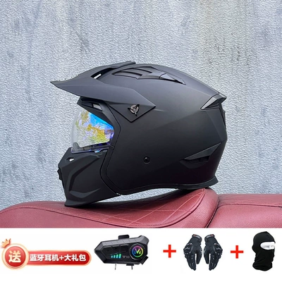 Motorcycle Safety Supplies – Retro Removable 3C Combination Helmet - dumb-black-with-magic-blue-y10-external-bluetooth-m
