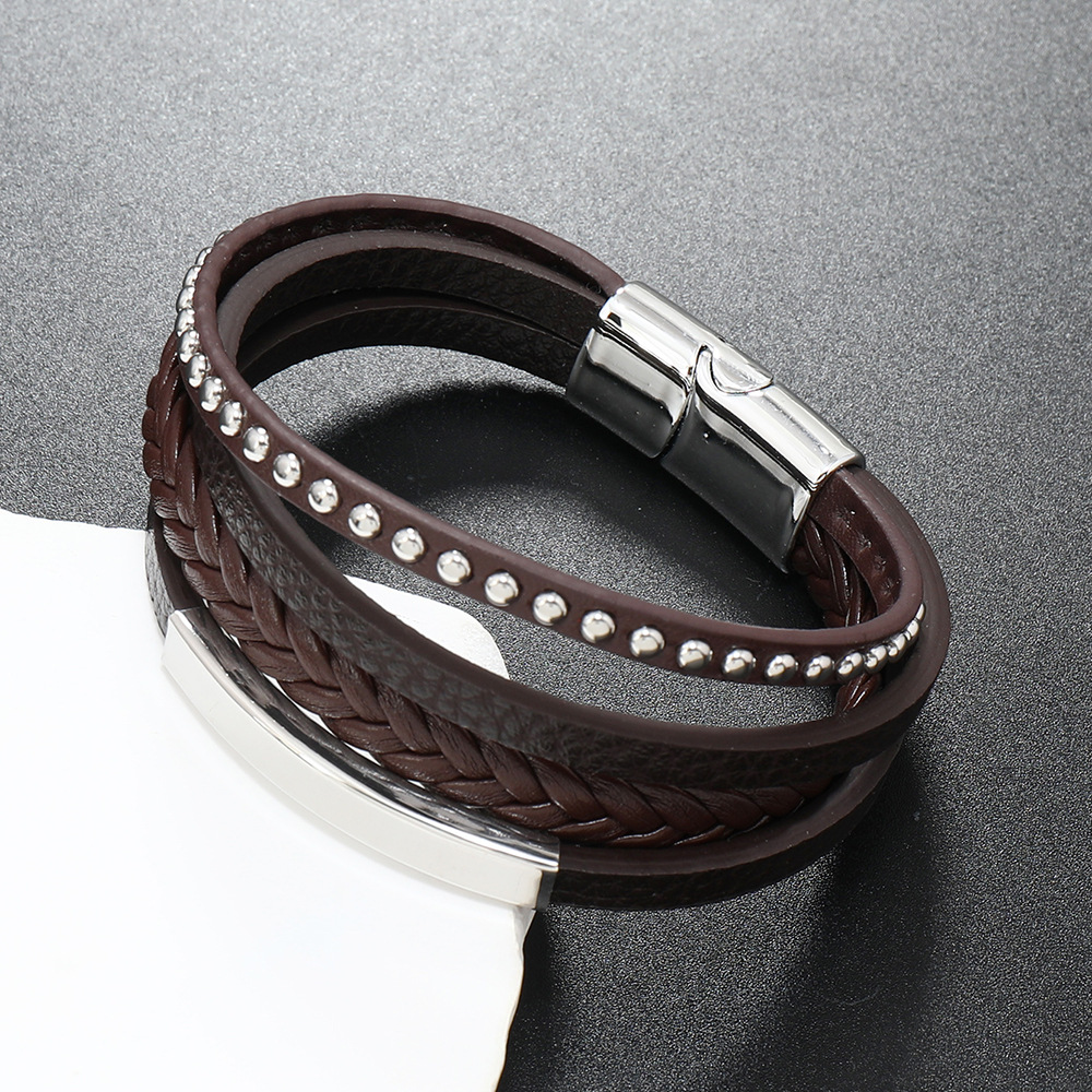 Rétro Couleur Unie Acier Inoxydable Faux Cuir Unisexe Bracelets display picture 4