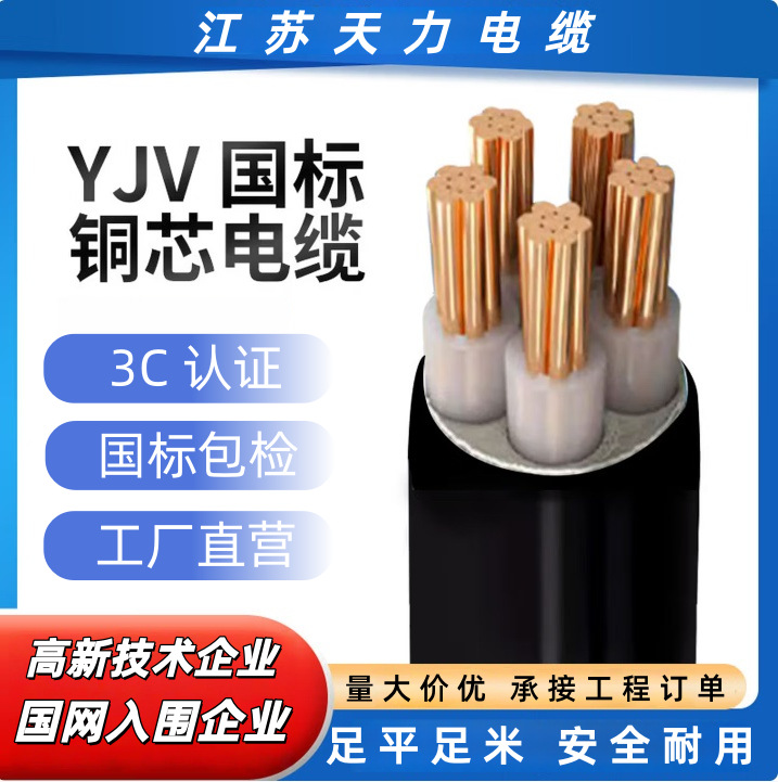 江苏天力YJV电缆线足米阻燃国标全项包检可定制电力电缆无氧铜