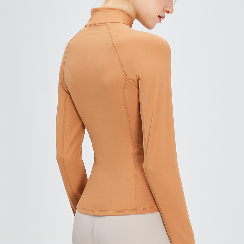 Chaqueta de Yoga de fitness transfronteriza nueva chaqueta de Yoga de doble arco SLIM-Fit de manga larga ropa de fitness desnuda al aire libre ropa de Yoga de mujer caliente